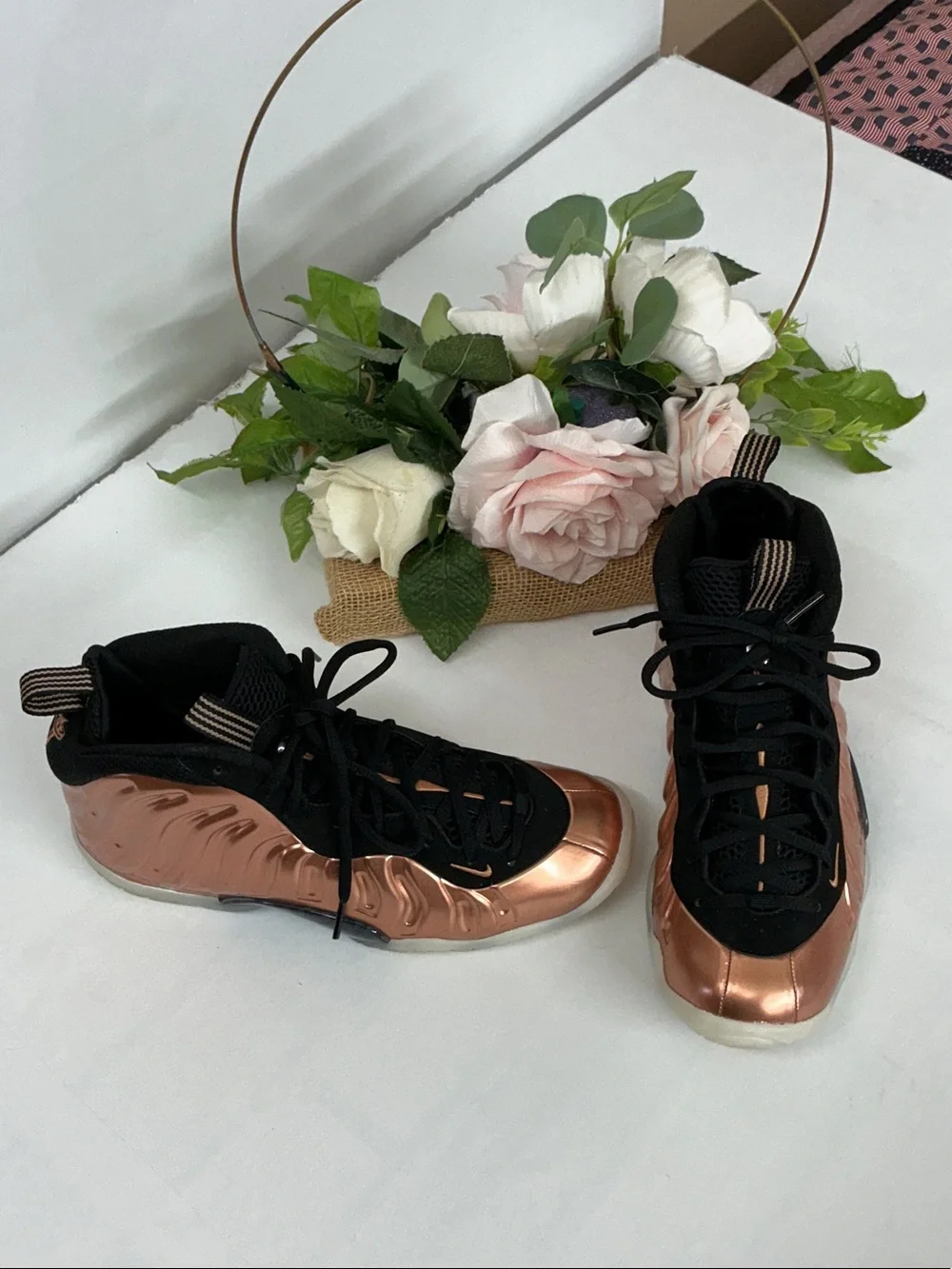 Nike Women's Metallic Rose Gold Foamposite High-Top Sneakers with Black